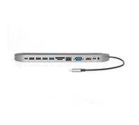 DIGITUS Estación de acoplamiento USB-C - Soporte para tablet - 12 puertos - Doble pantalla HDMI + VGA - LAN Gbit - 2 lectores de tarjetas - PD 3.0