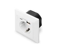 DIGITUS Enchufe empotrable con Cargador USB, 2 Tomas (USB-A y USB-C), 5 V/2,8 A en Total, 250 V, 50 Hz, Color Blanco DA-70615