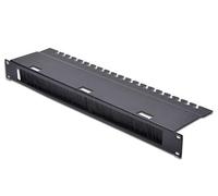 DIGITUS Entrada de cables con tira de cepillo y retenedor de cables - 1U - 19 pulgadas - Para armarios de red y cables de red - Negro