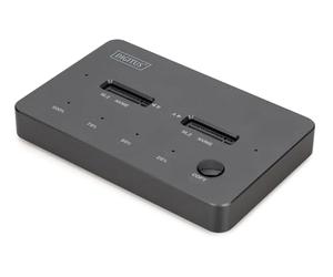 DIGITUS Estación clonadora Dual M.2 NVMe SSD - USB 3.1 Gen2 Tipo C - Módulo M.2 Tipo 22110, 2280, 2260, 2242 - M/B+M-Key - Función de clonación sin conexión - 10 Gbit/s - Negro
