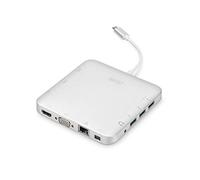 DIGITUS Estación de acoplamiento multipuerto - USB-C Dock 11 puertos - HDMI mDP VGA, RJ45, 3x USB 3.0 - puerto de carga, lector de tarjetas - plateado