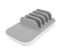 DIGITUS Estación de carga de 6 puertos, carga inalámbrica de 10 W, 4x USB-A, 1x USB-C, Power Delivery 3.0, para tabletas, smartphones, auriculares, blanco/gris