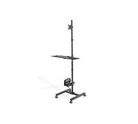 DIGITUS Estación de trabajo móvil con ajuste individual de altura - para monitores de 17" a 32" - gestión de cables integrada - con soporte para PC - negro