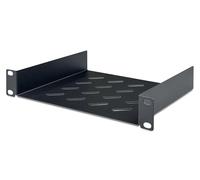 DIGITUS Estante - 10 Pulgadas, 1U - 200 mm de Profundidad - Negro | Fijación frontal - Capacidad de carga: 25 kg - Chapa de acero perforada - Para armarios de red de 10 pulgadas (254 mm)