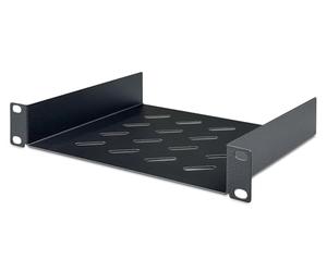 DIGITUS Estante - 10 Pulgadas, 1U - 200 mm de Profundidad - Negro | Fijación frontal - Capacidad de carga: 25 kg - Chapa de acero perforada - Para armarios de red de 10 pulgadas (254 mm)