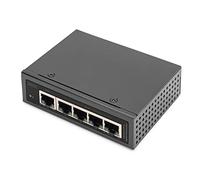 DIGITUS Extensor PoE Gigabit Industrial de 5 Puertos - 1 Puerto RJ45 de Entrada 802.3bt - 4 Salidas RJ45 PoE 802.3af/at - conectable en Cascada - 10/100/1000 Mbit/s - Negro