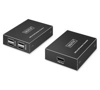 DIGITUS Extensor USB 2.0 por Ethernet - Concentrador USB-A de 4 Puertos - Alcance de 150 m con Cable de Red Cat 6 - 480 Mbps - Negro