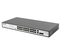 DIGITUS FAST ETHERNET POE + Switch - 19 pulgadas - 24 puertos + 2x uplink SFP / RJ45 - IEEE802.3AF / AT - 370W POWER PRESUFIENTE - NEGRO