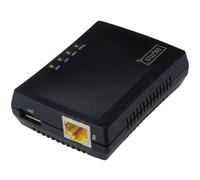 DIGITUS Fast Ethernet Usb - Servidor de red, multifuncional para NAS, concentrador USB, impresora, unidad de DVD, 1 puerto, USB 2.0, red de 10/100 Mbit / s,RJ45 , negro