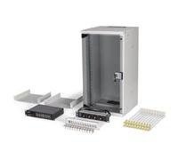 DIGITUS Juego de Red de 10 pulg - Armario de Red 12U - Estante - regleta - conmutador 16 Puertos - Panel de Conexiones 12 Puertos - 12 módulos Keystone - 20 Cables de conexión - Soho Pro - Gris