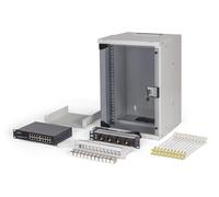 DIGITUS Juego de Red de 10 pulg - Armario de Red 9U - Estante - regleta - conmutador 16 Puertos - Panel de Conexiones 12 Puertos - 12 módulos Keystone - 20 Cables de conexión - Soho Pro - Gris