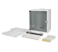 DIGITUS Juego de Red de 19 pulg - Armario de Red 12U Soho Pro - 2 estantes 1U - Panel de conexión de 24 Puertos - 24 módulos Keystone - 30 Cables de conexión - regleta de enchufes - sin Montar - Gris