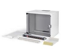 DIGITUS Juego de Red de 19 pulg - Armario de Red 9U Soho Pro - Estante 1U - Panel de conexión de 24 Puertos - 24 módulos Keystone - 30 Cables de conexión - regleta de enchufes - sin Montar - Gris