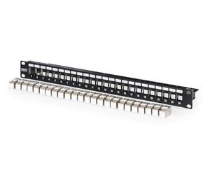 DIGITUS Kit de panel de conexiones - 24 módulos Keystone Cat 6A DN-93615 | 19 pulgadas, 1U - 24x RJ45 - Patch-Panel modular - 10 Gbit/s - Montaje en rack en armario de red de 19 pulgadas - Negro