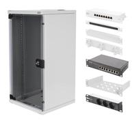 DIGITUS Kit de Red de 10 Pulgadas - 12U - 592 x 312 x 300 mm - Soho - Gris | Armario de red - Estante - Regleta de enchufes - Panel de conexiones - Conmutador Gigabit - 10 cables LAN Cat 6