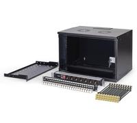 DIGITUS Kit de Red de 19 Pulgadas - 7U - sin Montar - Soho Pro - Negro | Armario de red - Regleta de enchufes - Estante de 1U - Panel de conexión de 24 puertos - 24 módulos Keystone - 30 Cables LAN