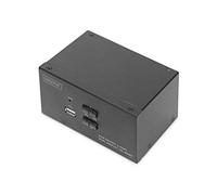DIGITUS KVM Switch DisplayPort - Pantalla doble de 2 puertos - 2 PC 2 Monitores - 1x Ratón, Teclado y Audio para 2 Ordenadores - UHD 4K@30Hz (3840 x 2160p) - Conmutador KVM Hot Key - USB 2.0 - Negro