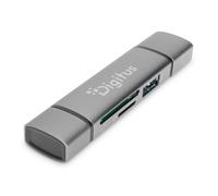 DIGITUS Lector de Tarjetas Dual con hub - USB-A y USB-C - Lector de Tarjetas SD y Micro-SD - Hub USB 3.0 1 Puerto - Gris
