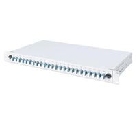 FO splice box, 1U, equipped, 24x LC DX, OS2 incl. splice cassette, colored pigtails, couplers