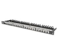 DIGITUS Patch Panel Modular - 24 puertos - 0.5U - 19" Rack - Para módulos Keystone RJ45 - Apantallado - Negro