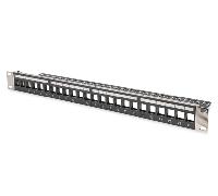 digitus modular patch panel shielded 24-port blank 1u rack mount color black transparent label fields