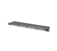 DIGITUS Panel de conexiones - Cat 6A - 19 pulgadas, 0,5U - 24 puertos RJ45 | apantallado - 10 Gbit/s - Patch-Panel LSA - Montaje en rack en armario de red - Negro