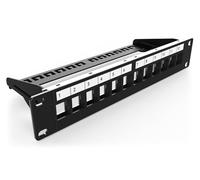 DIGITUS Panel de conexiones - Modular - 10 pulgadas 1U - 12 puertos - Negro | Apantallado - Para módulos Keystone y conectores DIGITUS - Para armarios de red de 10 pulgadas (254 mm)