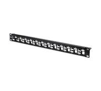 DIGITUS Panel de conexiones - Modular - 19 pulgadas, 1U - 24 puertos | Blindado - Escalonado - Para módulos Keystone y conectores - Montaje en rack en armario de red - Negro