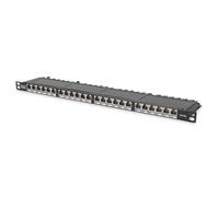 DIGITUS 19" Patchpanel Cat 6, 24-puerto, 0.5U, blindado, tapa guardapolvo, Negro