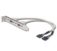 DIGITUS Placa de ranura USB 2.0 - 0,25 m - 2x IDC (5 pines) a 2x USB-A - 480 Mbps - para carcasas de ordenador habituales - Beige