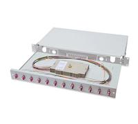 FO splice box, 1U, equipped, 12x LC DX, OM4 incl. splice cassette, colored pigtails, couplers