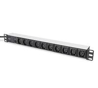 Digitus Regleta de enchufes con perfil de aluminio, 10 tomas, enchufe IEC C14 con cable de 2 m