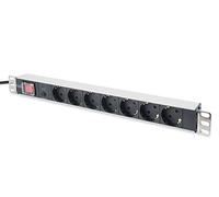 DIGITUS Regleta 19" - 7 tomas - 1U - 250VAC - 50/60Hz - 16A - 4000W - Con protección de sobrecarga