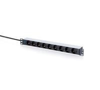 DIGITUS Regleta 19 Pulgadas - 9 Tomas de Corriente con Toma de Tierra - 1 U | Enchufe de entrada CEE 7/7 - 16 A - 4000 W - Para armarios de red y servidores de 19 pulgadas