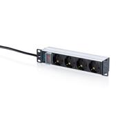 DIGITUS Regleta de 10 Pulgadas - 4 enchufes con Toma de Tierra - 1 U | Protección contra sobrecargas e interruptor - 4 x CEE 7/3 - 16 A, 4000 W - PDU para armarios de red de 10 pulgadas (254 mm)