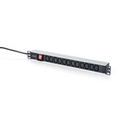 DIGITUS Regleta de 19 Pulgadas - 12 x IEC C13 | Interruptor - Enchufe del Reino Unido - Cable de 2 m - 16 A - Para armarios de red y servidores de 19 pulgadas