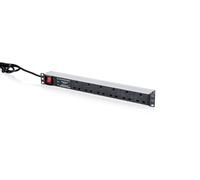 DIGITUS Regleta de 19 Pulgadas - 6 x Tipo G - versión para el Reino Unido | Interruptor, protector contra sobretensiones, filtro de red - Enchufe UK - Cable de 3 m - Para armarios de red de 19 pulg