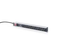 DIGITUS Regleta de 19 Pulgadas - 6 x Tipo G - versión para el Reino Unido | Interruptor, protector contra sobretensiones, filtro de red - Enchufe UK - Cable de 1,8 m - Para armarios de red de 19 pulg