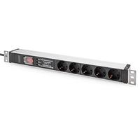 DIGITUS Regleta de enchufes de 19" - 5 Tomas - 1U - con Filtro de Red, protección contra sobretensiones, Interruptor - 230 V CA 50/60 Hz - 16 A - 3600 W - para armarios de Red y servidores de 19 pulg