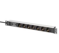 DIGITUS Regleta de enchufes de 19" - 7 Tomas - 1U - con Interruptor de protección de línea, protección contra sobretensiones - 230 V CA 50/60 Hz 16 A 3600 W - para armarios de Red de 19 pulg