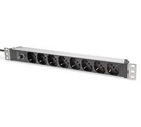 DIGITUS Regleta de enchufes de 19" - 8 Tomas - 1U - Entrada IEC C14 - Versión Italiana Tipo L - Fusible previo - 250 VCA 50/60 Hz - 10 A - 2500 W - para armarios de Red y servidores de 19 Pulgadas