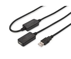 DIGITUS REPEATERKABEL USB 2.0 TYP A MALE > FEMALE 20.00M | Conector USB-A macho a conector USB-A hembra - Cable repetidor - Plug and Play - Negro