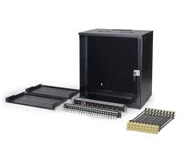 DIGITUS Set de Red de 19 pulg - Armario Mural 12U - 2 estantes 1U - Panel de conexión 24 Puertos - 24 módulos Keystone - 30 Cables de Red Cat 6A - Regleta de enchufes - No montado - Soho Pro - Negro