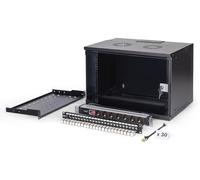 DIGITUS Set de Red de 19 pulg - Armario Mural 7U - Estante 1U - Panel de conexión 24 Puertos - 24 módulos Keystone - 30 Cables de Red Cat 6A - Regleta de enchufes - No montado - Soho Pro - Negro