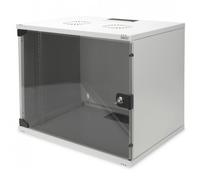 DIGITUS Armario de red, rack de 19 pulgadas 9 U, Sin montar, Montaje en pared, 400 mm de profundidad, Carga 60 kg, Puerta de cristal, Gris