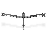 DIGITUS Soporte para 3 monitores - Hasta 27 pulgadas | Carga máxima de hasta 3 × 8 kg - Soporte de mesa - Montaje VESA 75 x 75 y 100 x 100 - gestión de cables integrada - Negro
