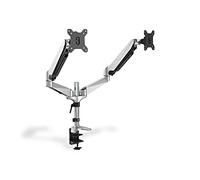 DIGITUS Soporte para monitor - Abrazadera y resorte de gas - 2 monitores - hasta 27 Pulgadas - hasta 2X 8 kg - VESA 75 & 100 - Plata/negro