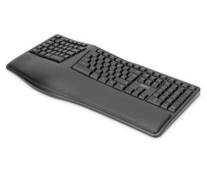 DIGITUS Teclado inalámbrico ergonómico - Distribución de Teclado DE (QWERTZ) - Botones de Acceso Directo - Receptor Nano USB - Negro
