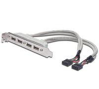 Digitus USB 2.0 Slot Lead - 0,25 m - 2x IDC (10-Pin) (F) to 4x USB A (F) - 480 M