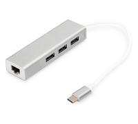 DIGITUS USB 3.0 Typ C 3-Port Hub mit Gigabit Ethernet Adapter, 3x USB A, 1 (USB)